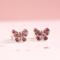 Load image into Gallery viewer, Pink Crystal Butterfly Earrings