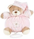 Load image into Gallery viewer, Pink Musical Lullaby Bear, 15cm plush toy that plays soft lullabies when the string is pulled. Includes a velcro strap for easy attachment to prams or cots.