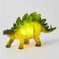 Load image into Gallery viewer, Dinosaur Night Light shaped like a Stegosaurus, featuring a light green body with dark green plates on its back.