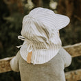 Load image into Gallery viewer, Bedhead Reversible Baby Flap Sun Hat in Finley/Blanc, UPF50+, eco-friendly linen, adjustable ties for a perfect fit, ideal for babies in prams or carriers.