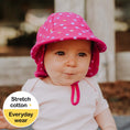 Load image into Gallery viewer, Legionnaire Flap Hat - Nova Print - Bedhead Hats - Vibrant hot pink baby sun hat with white sparklers and metallic gold stars. UPF50+ protection.