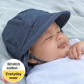 Load image into Gallery viewer, Bedhead Hats Legionnaire Hat with Strap in Denim - Soft and comfortable baby sun hat with UPF50+ protection, perfect for newborns and toddlers.