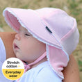 Load image into Gallery viewer, Legionnaire Flap Hat - Ruffle Trim 'Blush' by Bedhead Hats - Baby sun hat in pink with ruffle trim, soft and comfortable with UPF50+ protection.