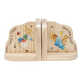 Load image into Gallery viewer, Nursery decor wooden bookends featuring Peter Rabbit and quotes from Beatrix Potter's classic tale.