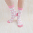 Load image into Gallery viewer, Comfortable pink and white Llama socks featuring a cute llama design. These soft and cozy socks are perfect for adding a touch of fun to any outfit with their playful llama pattern.