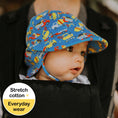 Load image into Gallery viewer, Legionnaire Flap Hat - Construction Print - Bedhead Hats - Colorful baby sun hat featuring construction vehicles and UPF50+ protection.