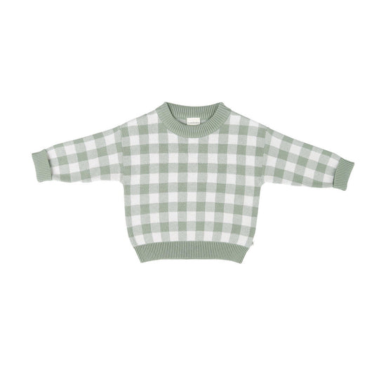 Kynd Baby - GOTS Jacquard - Knit Jumper - Sage Gingham