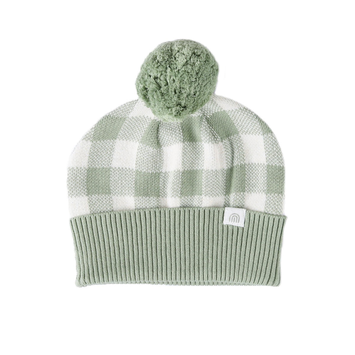 Soft organic cotton sage gingham Jacquard Knit Beanie by Kynd Baby