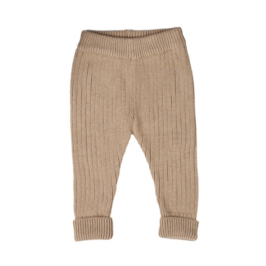 Kynd Baby GOTS Jacquard Rib Knit Pant in Caramel Marle, made from 100% organic cotton with a full elastic waistband.