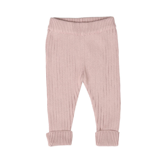 Kynd Baby GOTS Jacquard Rib Knit Pant in Dusty Lilac, made from 100% organic cotton with a full elastic waistband.