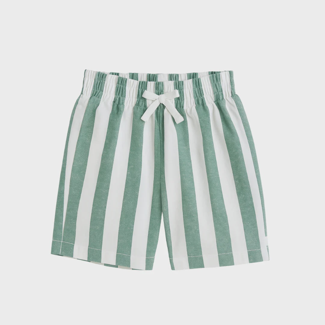 Classic Green Stripe Linen Shorts