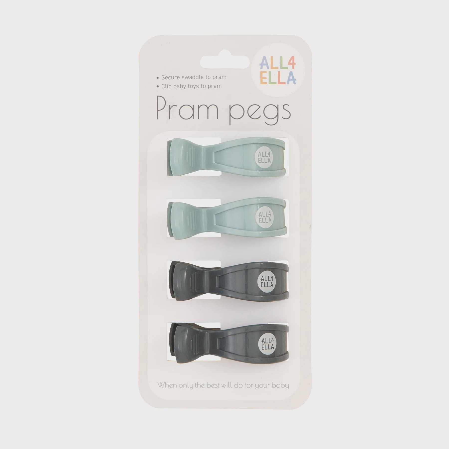Pram Pegs 4PK - Blue/Charcoal
