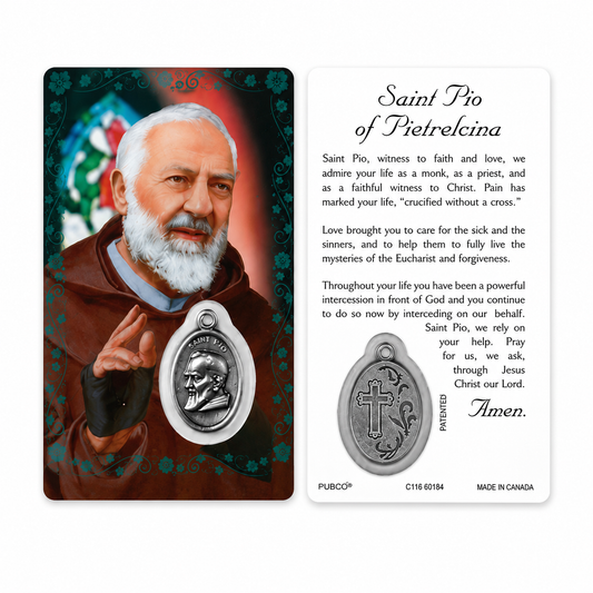Saint Padre Pio - Prayer Card & Medal