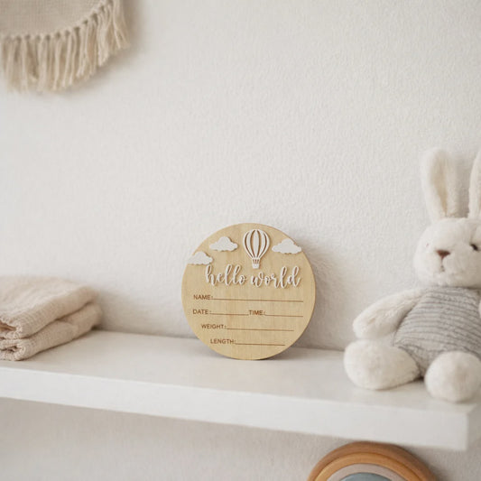 Wooden Birth Announcement Disc - Sky