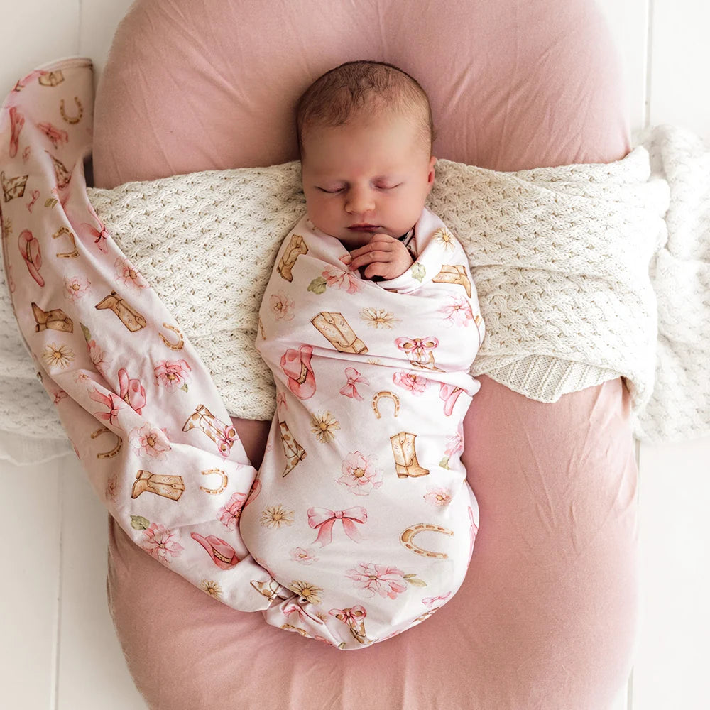 Boots & Bows Organic Jersey Wrap & Topknot Set - Snuggle Hunny