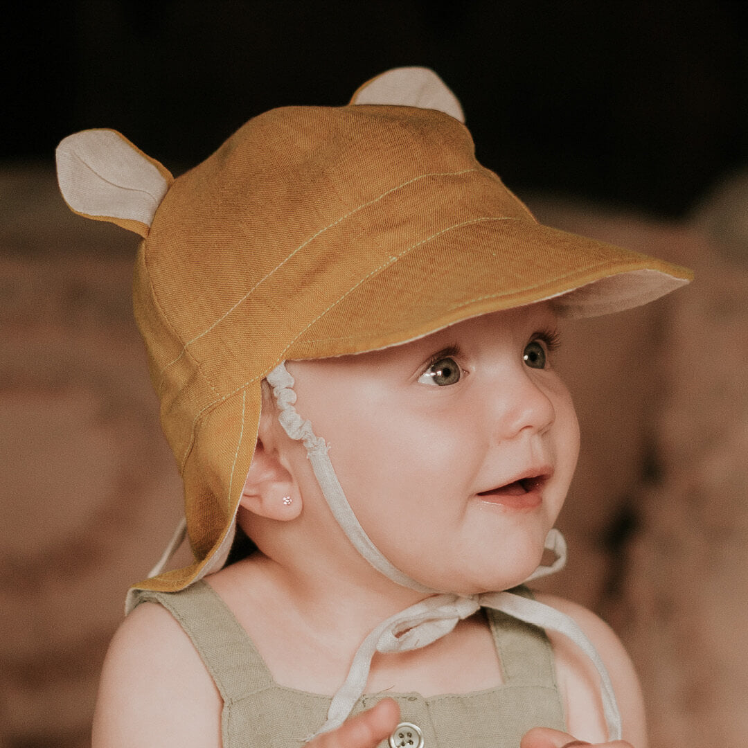 Maize/Flax - 'Roamer' Baby Reversible Teddy Flap Sun Hat - Bedhead Hats