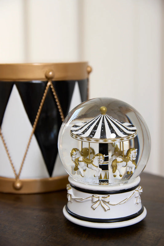 Musical Gold & White Merry-Go-Round Snow Globe - 12cm
