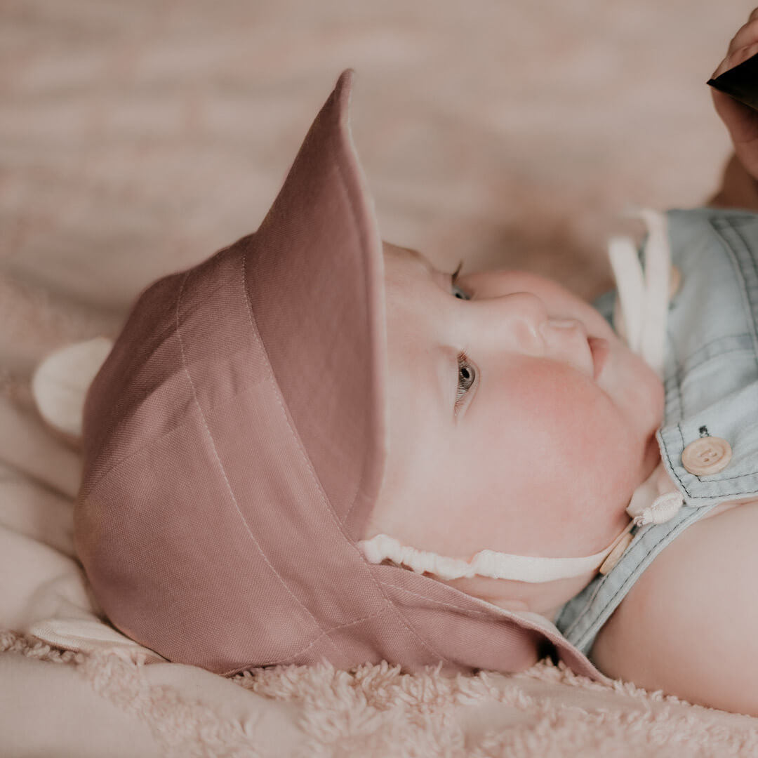 Rosa/Flax - 'Roamer' Baby Reversible Teddy Flap Sun Hat - Bedhead Hats