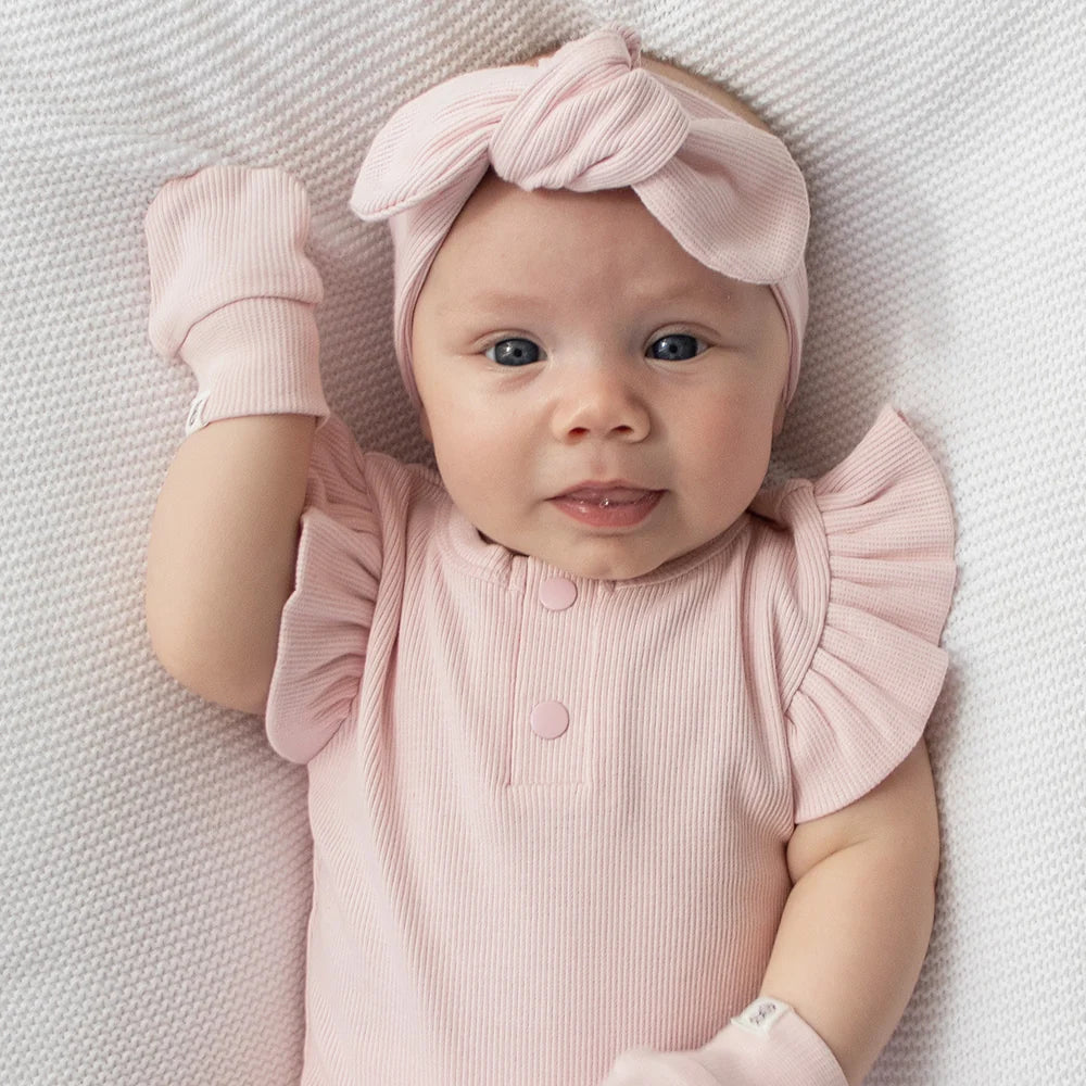 Baby Pink Organic Cotton Rib Mittens - Snuggle Hunny