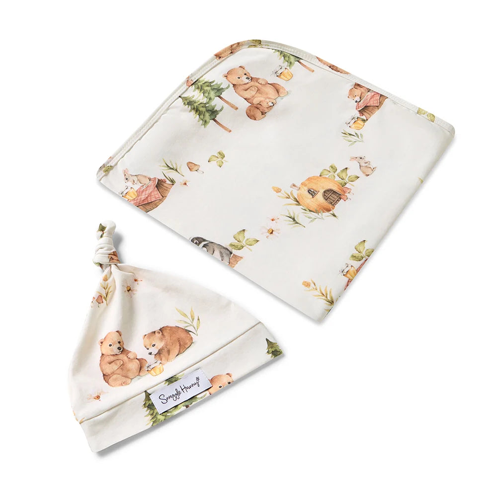 Bears Organic Jersey Wrap & Beanie Set - Snuggle Hunny