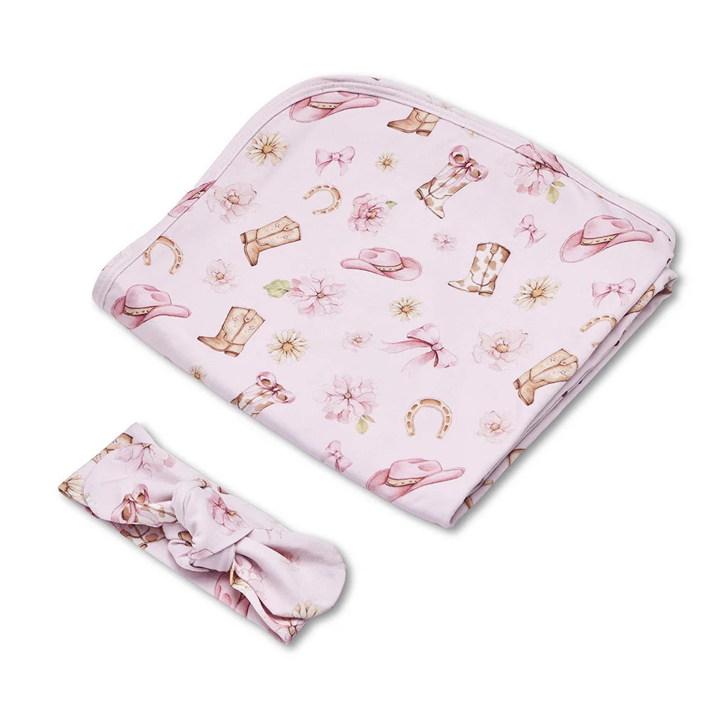 Boots & Bows Organic Jersey Wrap & Topknot Set - Snuggle Hunny