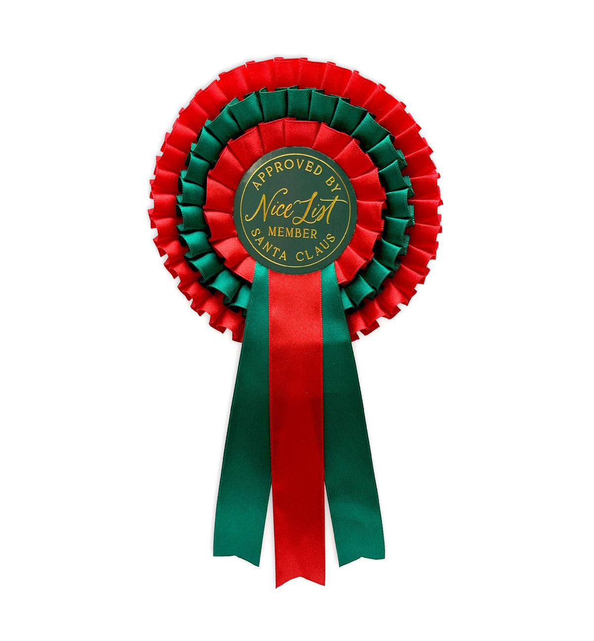 Nice List Member Christmas Rosette Badge Red/Green