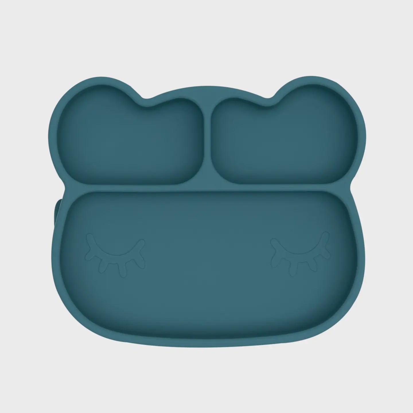 We Might Be Tiny Bear Stickie® Plate - Blue Dusk - Three-section design, charming bear character with sleepy eyes.