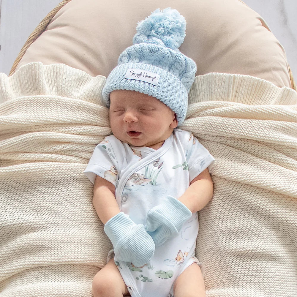 Baby Blue Organic Cotton Rib Mittens - Snuggle Hunny
