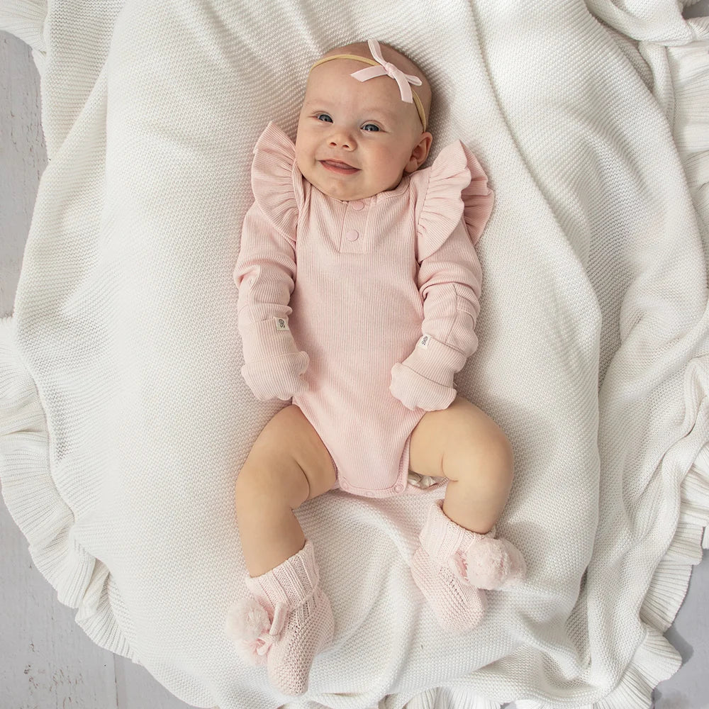 Baby Pink Organic Cotton Rib Mittens - Snuggle Hunny