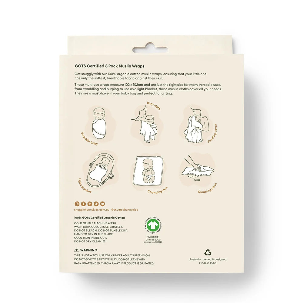 Large Organic Muslin Wraps 3 Pack - Duck Pond/Sage/Milk - Snuggle Hunny