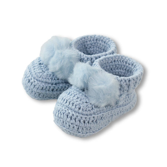 Blue - Topsy Faux Fur Pom Pom Bootees - D-Lux