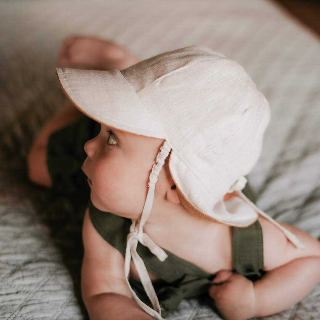 Steel/Flax - 'Roamer' Baby Reversible Teddy Flap Sun Hat - Bedhead Hats