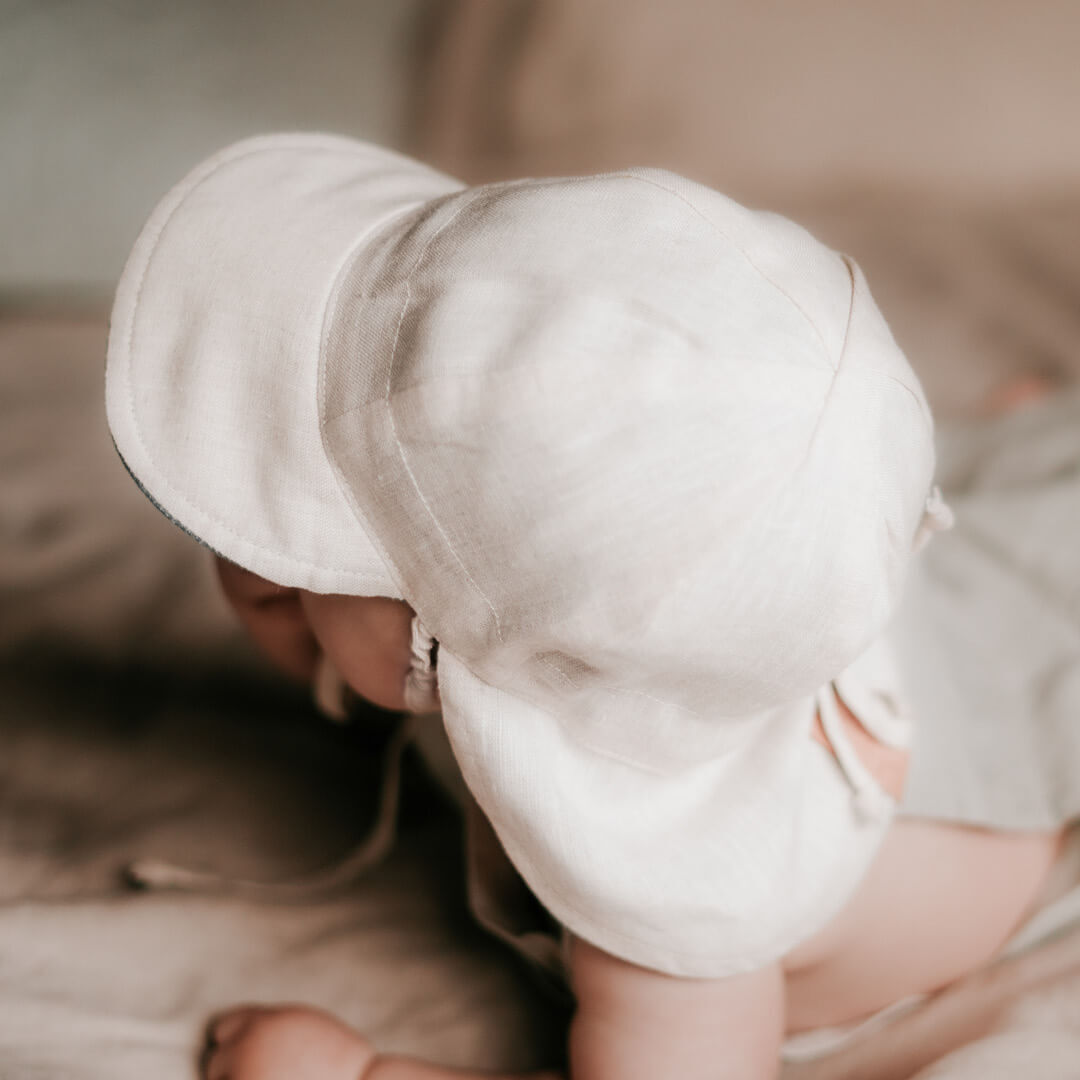 Steel/Flax - 'Roamer' Baby Reversible Teddy Flap Sun Hat - Bedhead Hats