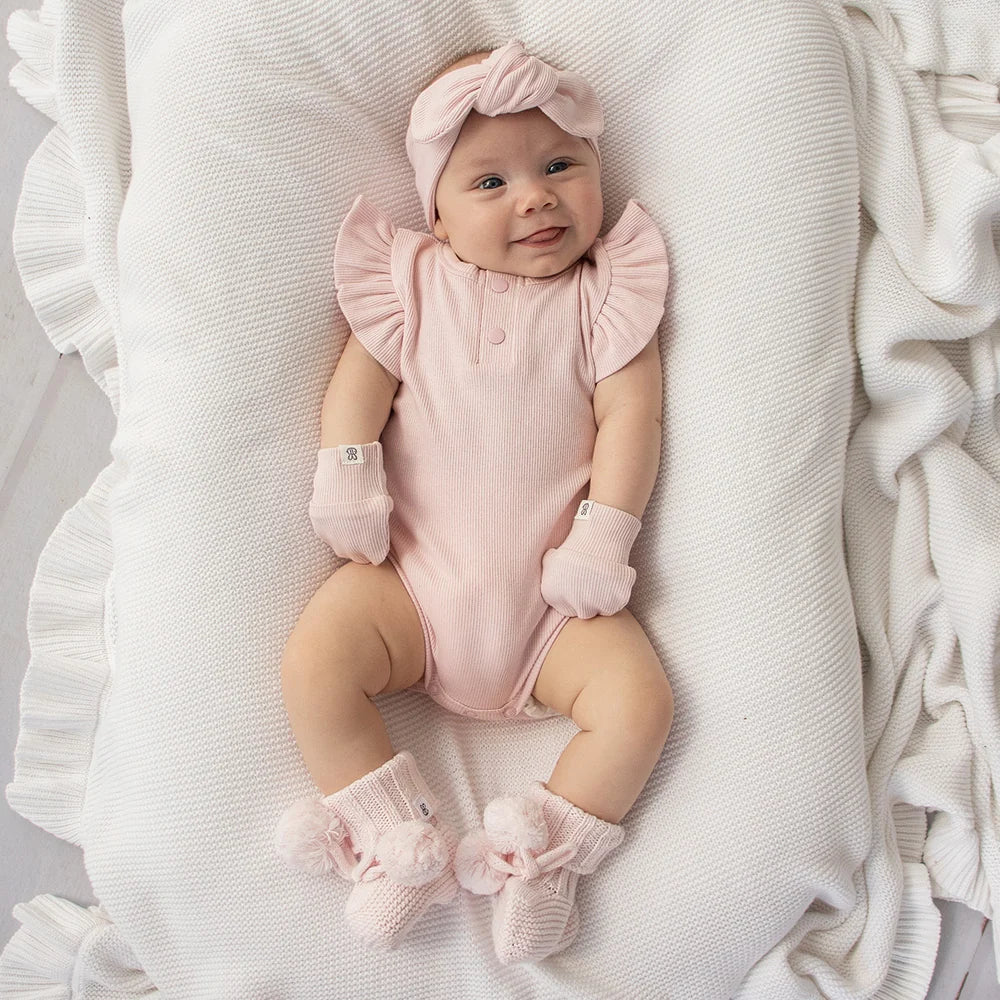 Baby Pink Organic Cotton Rib Mittens - Snuggle Hunny