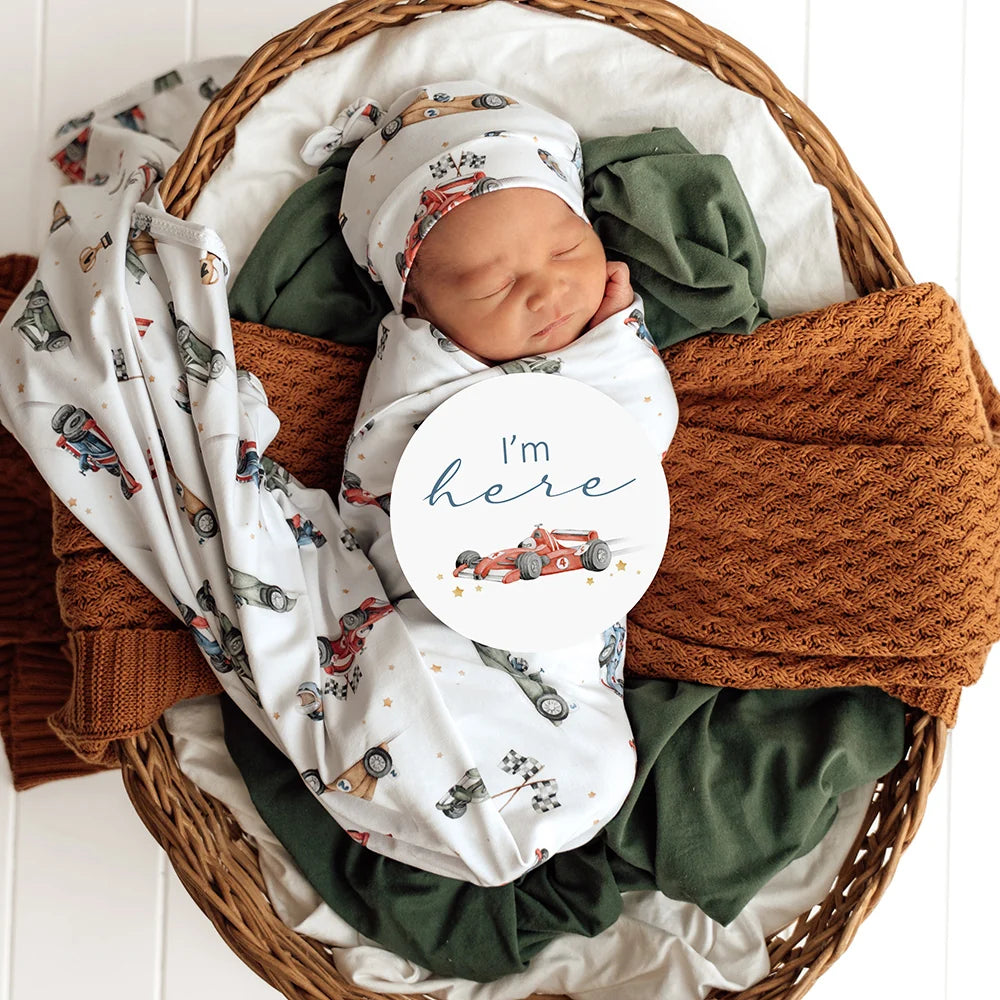 Little Racers Organic Jersey Wrap & Beanie Set - Snuggle Hunny