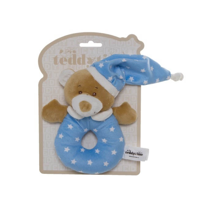 Teddy Time - Starbright Teddy Bear Ring Rattle -  Blue