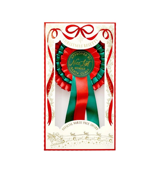Nice List Member Christmas Rosette Badge Red/Green