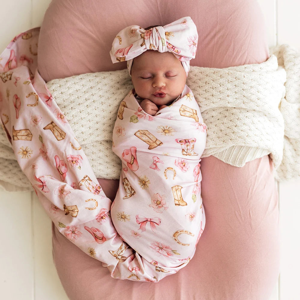 Boots & Bows Organic Jersey Wrap & Topknot Set - Snuggle Hunny