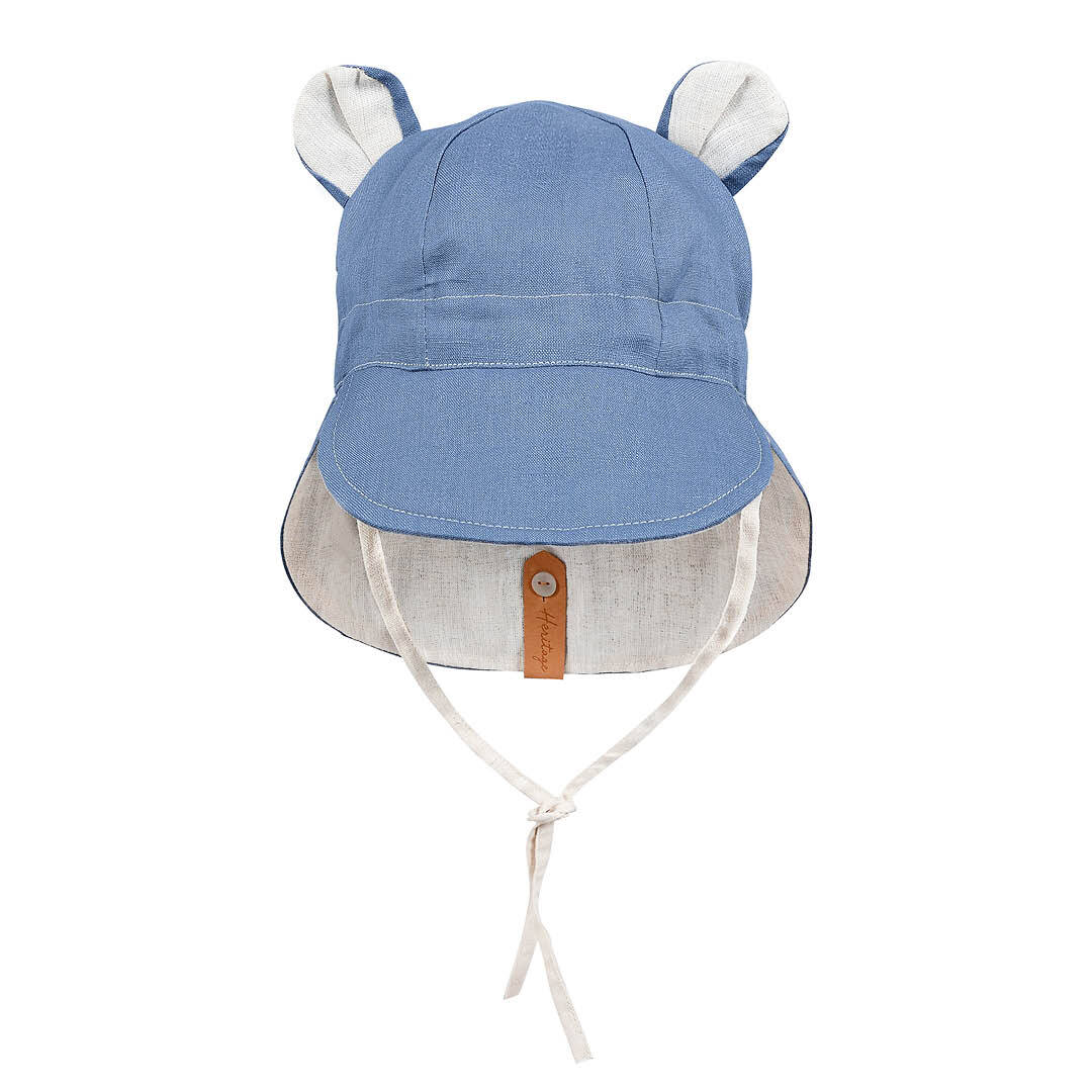 Steel/Flax - 'Roamer' Baby Reversible Teddy Flap Sun Hat - Bedhead Hats