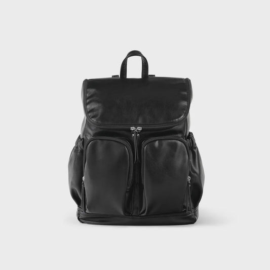 Signature Nappy Backpack - Black Vegan Leather - OiOi