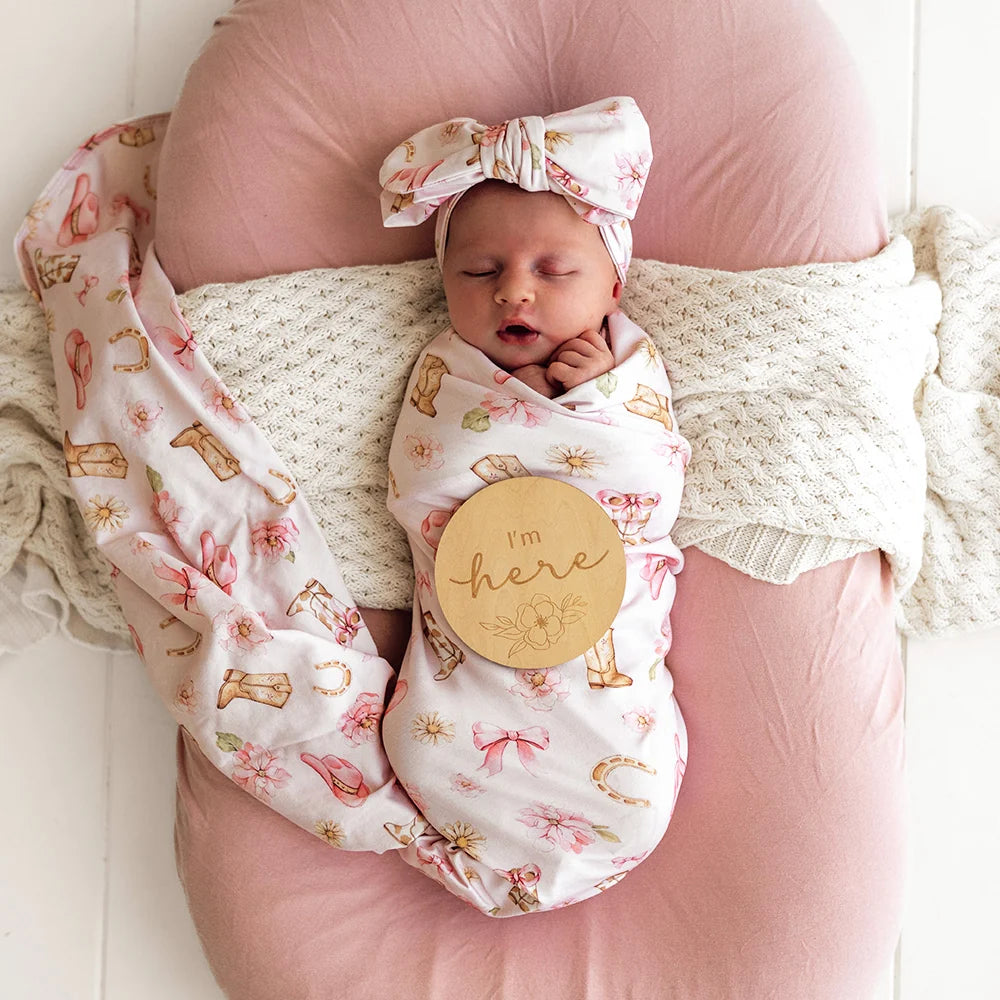 Boots & Bows Organic Jersey Wrap & Topknot Set - Snuggle Hunny