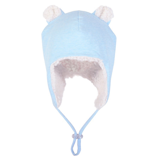 Bedhead Hats Baby Blue Teddy Fleecy Beanie, a soft and snug winter hat for babies and toddlers, featuring an adorable teddy design. Perfect for keeping little ones warm.