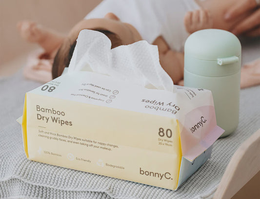 Bamboo Dry Wipes - Pack of 80, biodegradable, fragrance-free, and gentle on skin.