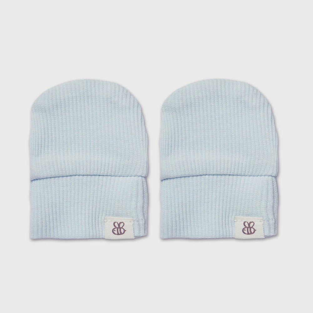 Baby Blue Organic Cotton Rib Mittens - Snuggle Hunny