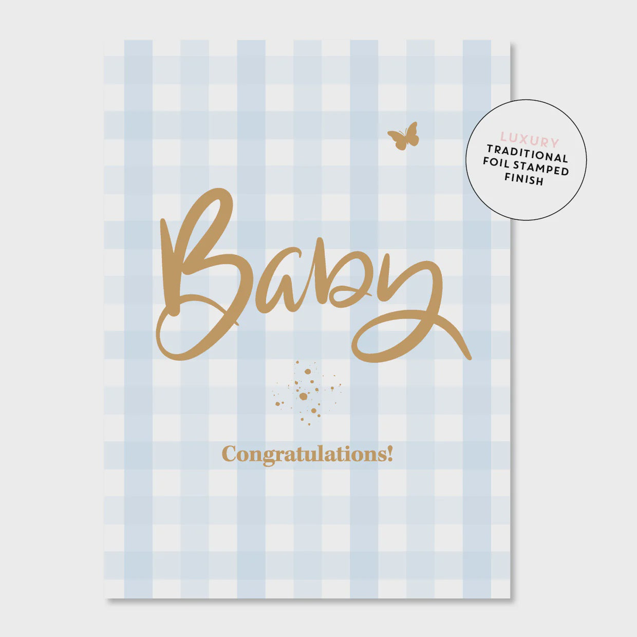 Baby Gingham - Blue - Greeting Card