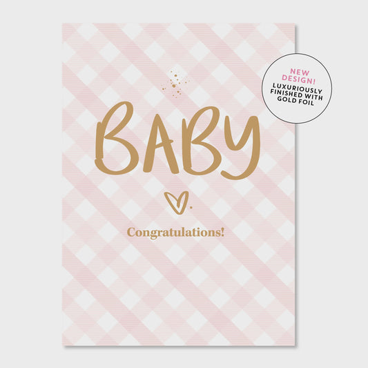 Baby Gingham Heart - Pink - Greeting Card