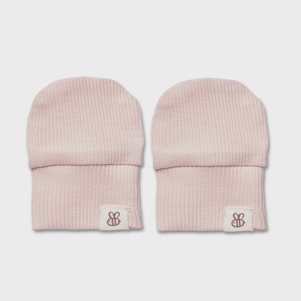 Baby Pink Organic Cotton Rib Mittens - Snuggle Hunny