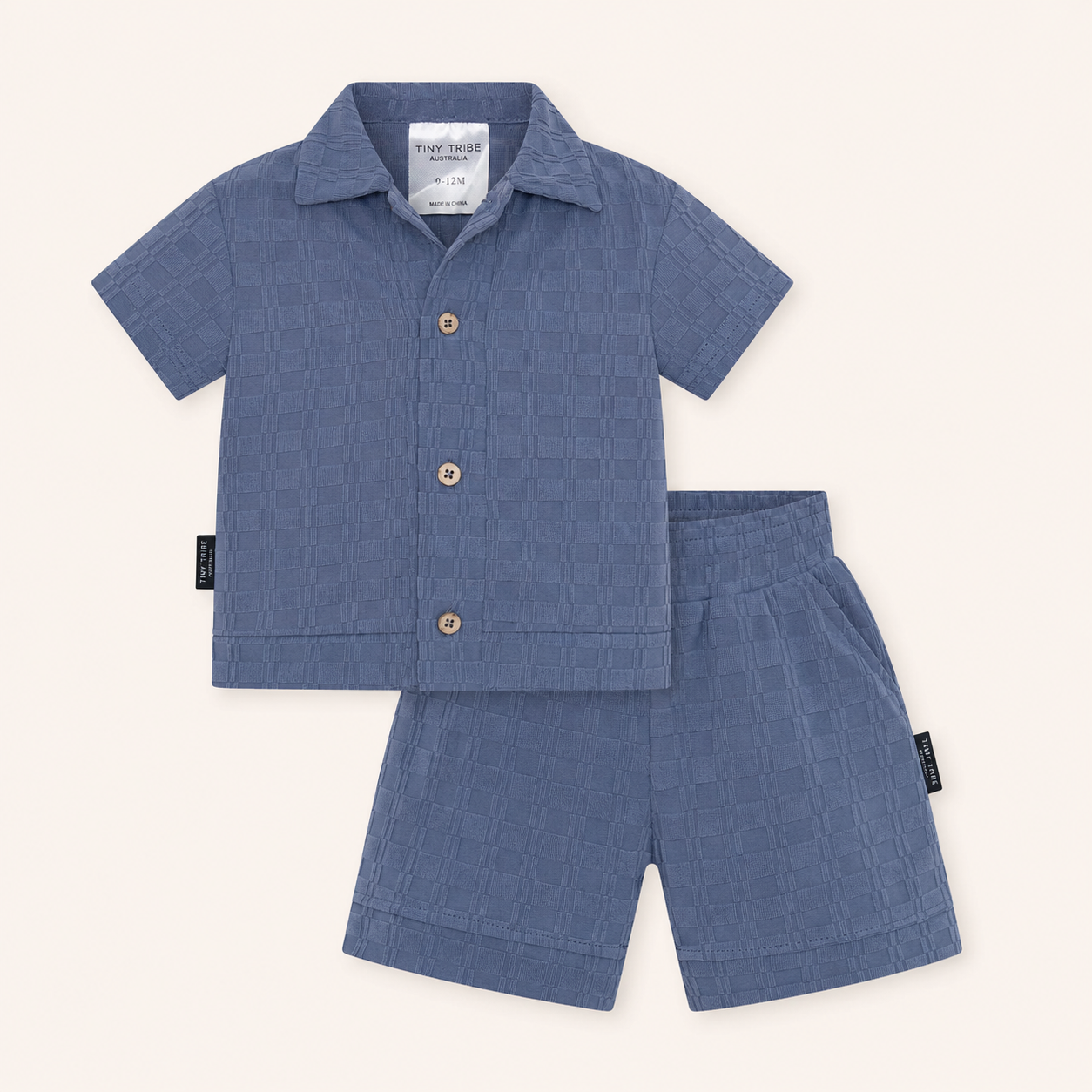 Tiny Tribe Blue Textured Shirt & Shorts Set