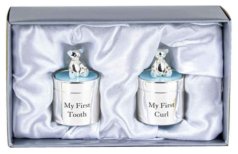 Keepsake Silver Plate Tooth & Curl Box - Pink Or Blue