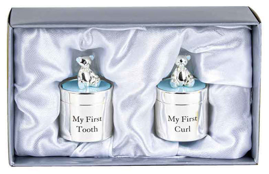 Keepsake Silver Plate Tooth & Curl Box - Pink Or Blue